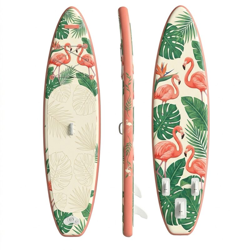 Concept graphic: flamingos among tropical leaves on a cream ground.